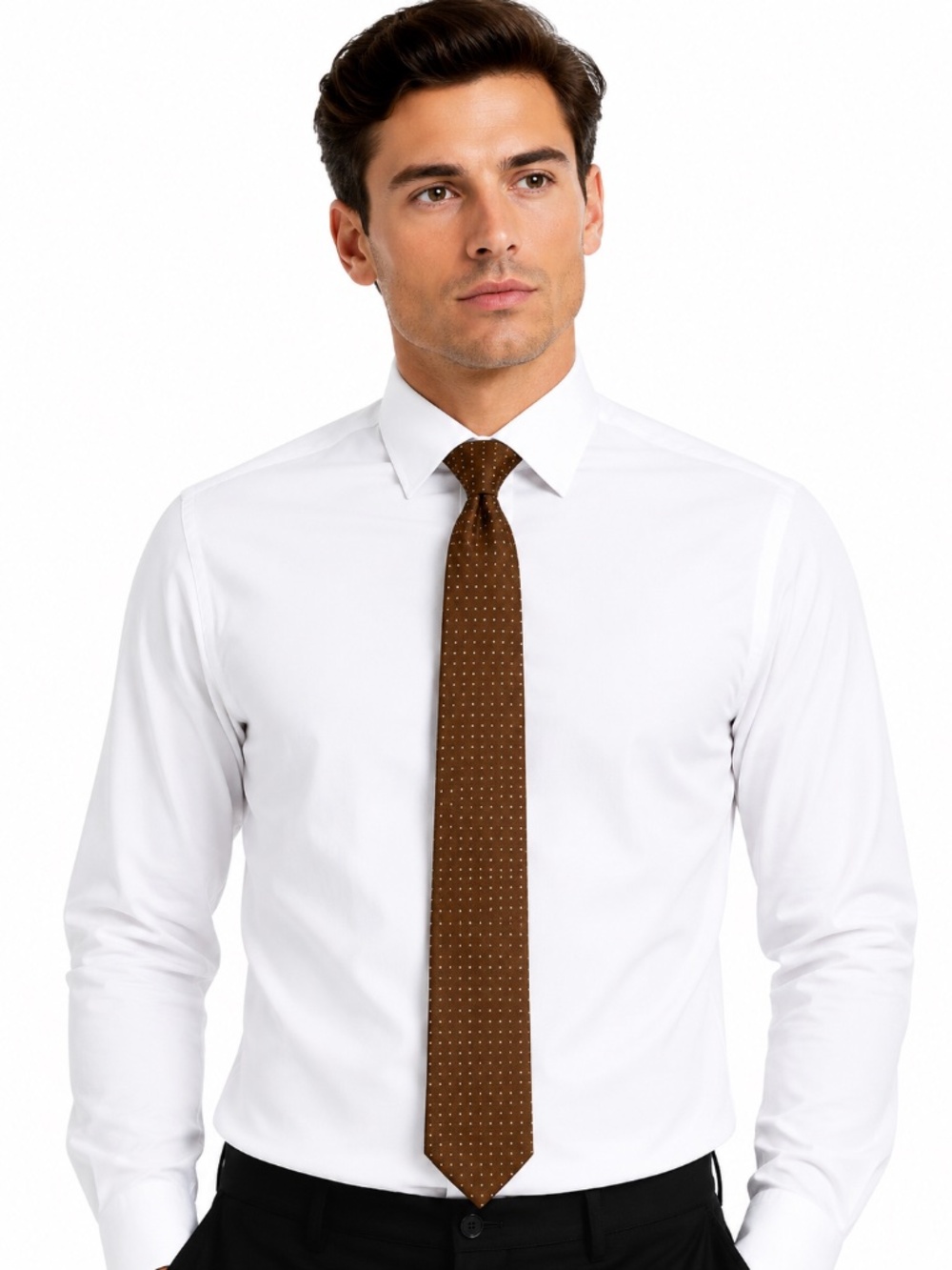 Brown Pin Dot Polka Dot Micro Geometric Luxury Stealth Wealth Classic Menswear